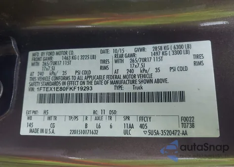 2015 Ford F-150 Xl z USA, uszkodzony, nr VIN 1FTEX1E80FKF19293